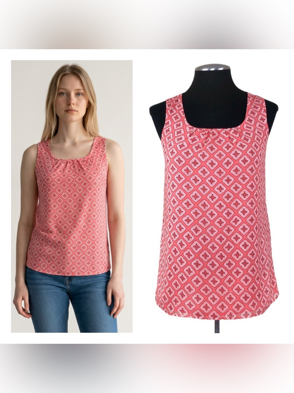 🆕 LOFT - Diamond Geometric Square Neck Sleeveless Lined Top - Extra Small XS